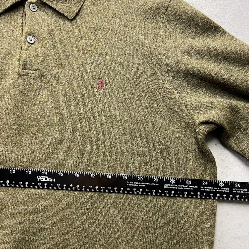 Polo Ralph Lauren Mens XXL Olive Green 100% Lambs Wool Long Sleeve Polo Sweater